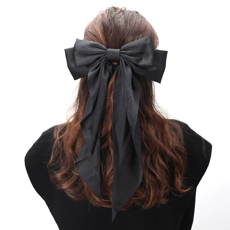 Elegant Satin Bow Ribbon Hair Clip – Solid Spring Clip Hairpin for Women & Girls