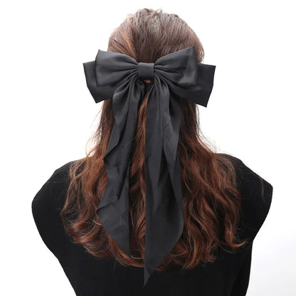 Elegant Satin Bow Ribbon Hair Clip – Solid Spring Clip Hairpin for Women & Girls