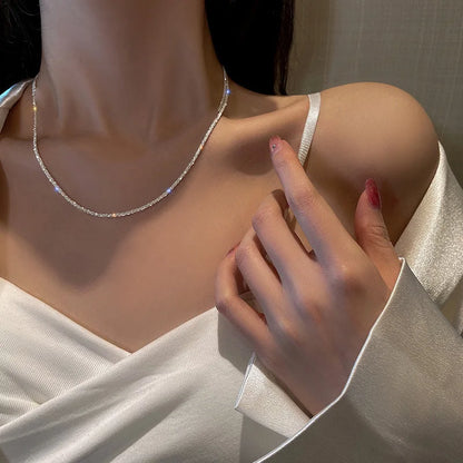 Shiny Sparkling Necklace Bracelet Set For Women Girls Minimalist Silver Plated by edenista