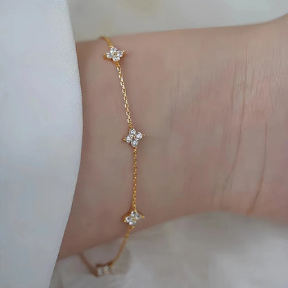 18K Gold Plated Zircon Four Leaf Collar Chain Necklace for Women