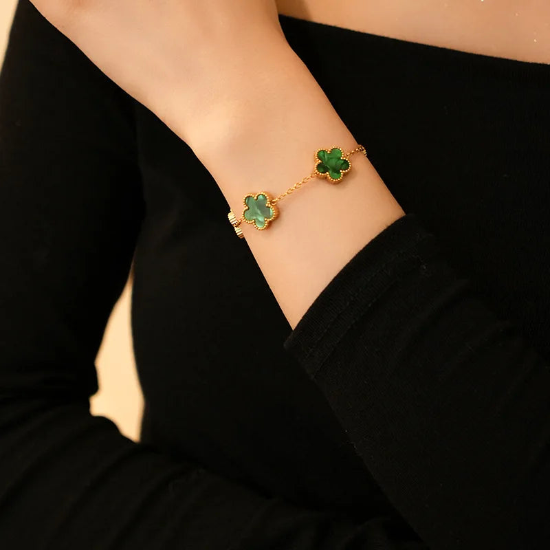 Adjustable Five Flower Stainless Steel Bracelet for Women