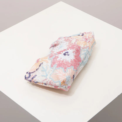 Edenista clutch bag with pastel floral sequin embroidery