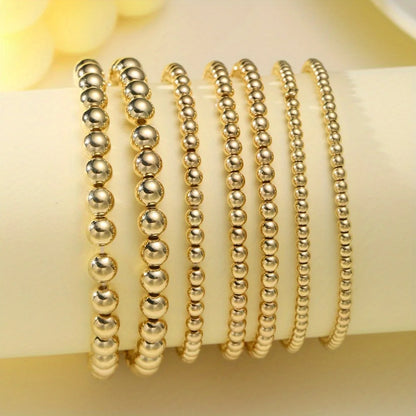 7PCS Golden Bead Bracelet Set for Women Flexible Stretch Fit Minimalist Beaded Bangles by edenista