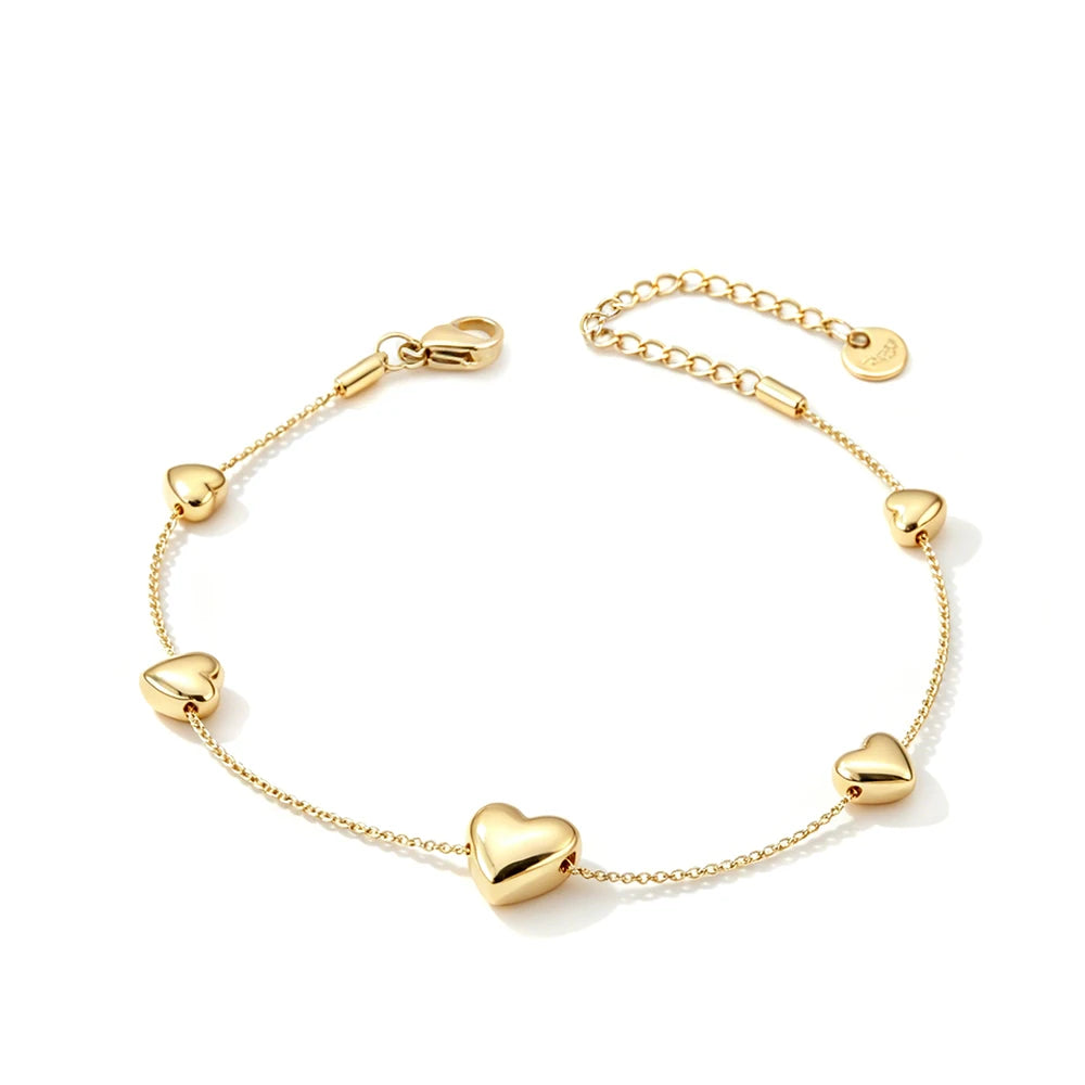 Gold-Plated Heart Charm Bracelet – Stainless Steel