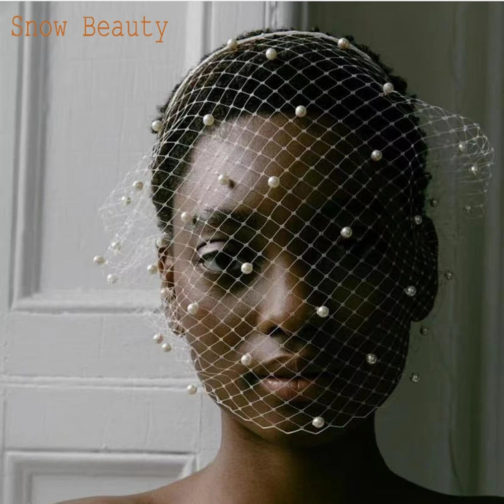 Pearl Beads Bridal Birdcage Veil