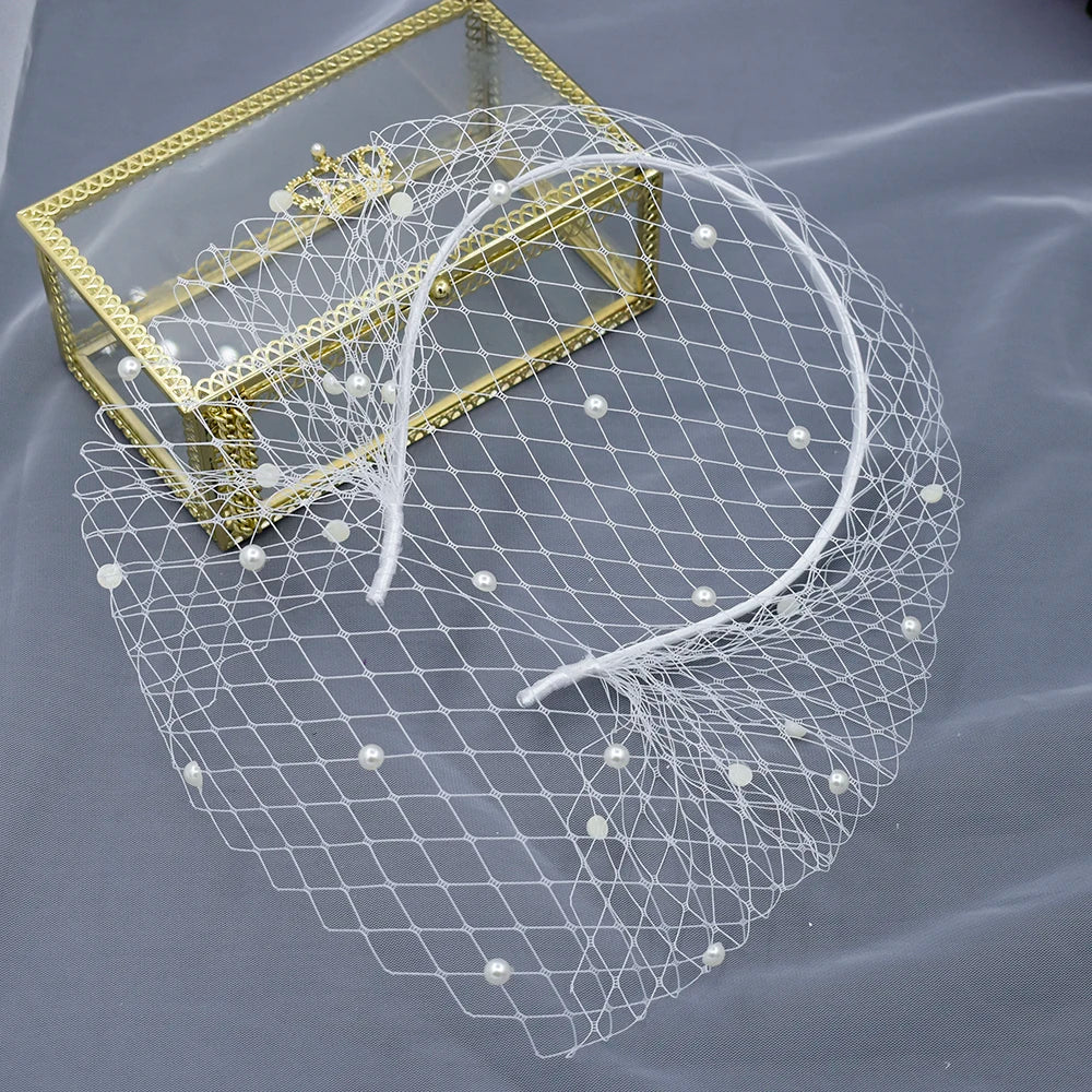 Pearl Beads Bridal Birdcage Veil