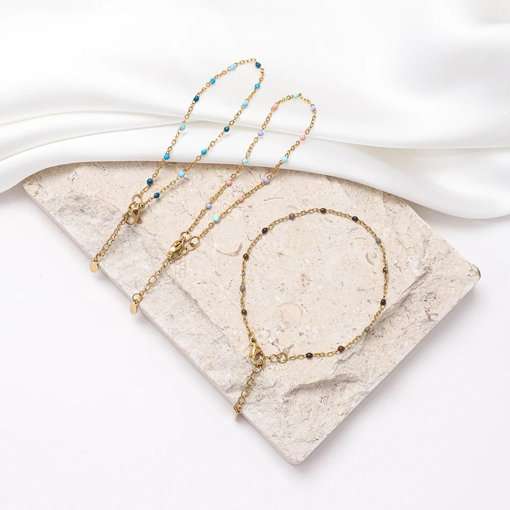 Colourful Thin Link Chain Stainless Steel Bracelet for Women
