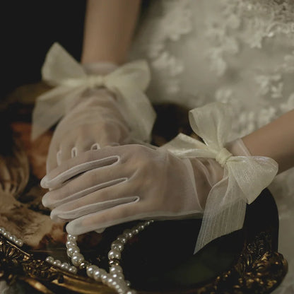 Mesh Lace Bridal Gloves Short Wrist Length