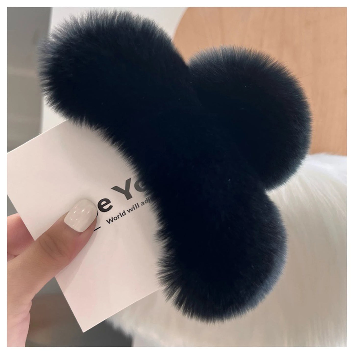 Faux Fur Plush Large Hair Claw Clip – Solid Color Barrette for Thick Hair