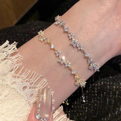 Shiny Crystal Zircon Flower Beaded Pull-Out Bracelet for Women Luxury Rhinestone by edenista