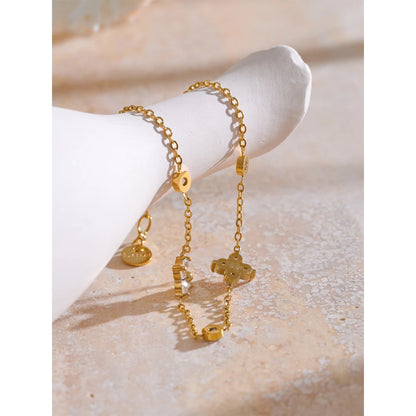 Cubic Zirconia Flower Chain Thin Bracelet – PVD Gold Plated