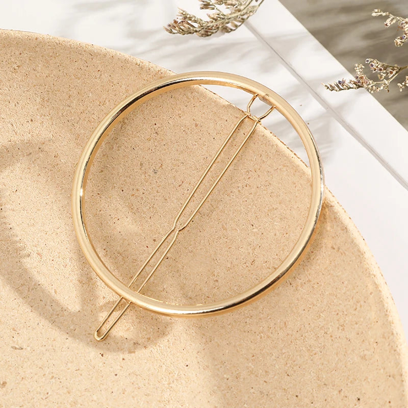Elegant Round Crystal Metal Hair Clip Barrette – Sweet Gold Hairpin for Women & Girls