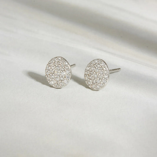 925 Silver Full Pave CZ Oval Stud Earrings – Hypoallergenic