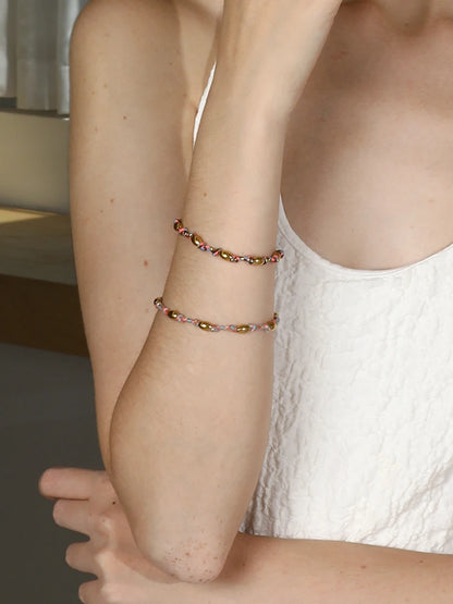 Mixed Colour Rope & Beads Bracelet – 18K Gold Plated