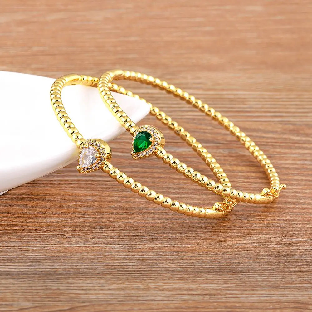 Romantic Heart Bangle Cuff For Women Gold Plated Crystal Zircon Bracelets by edenista