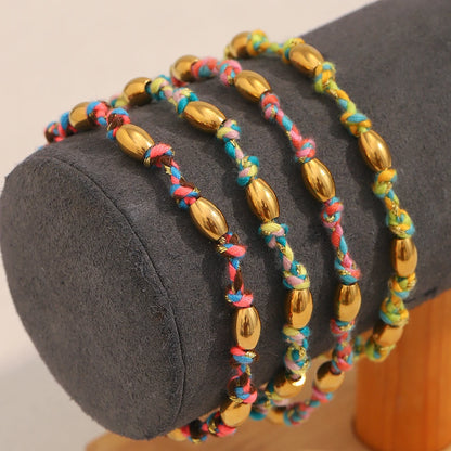 Mixed Colour Rope & Beads Bracelet – 18K Gold Plated