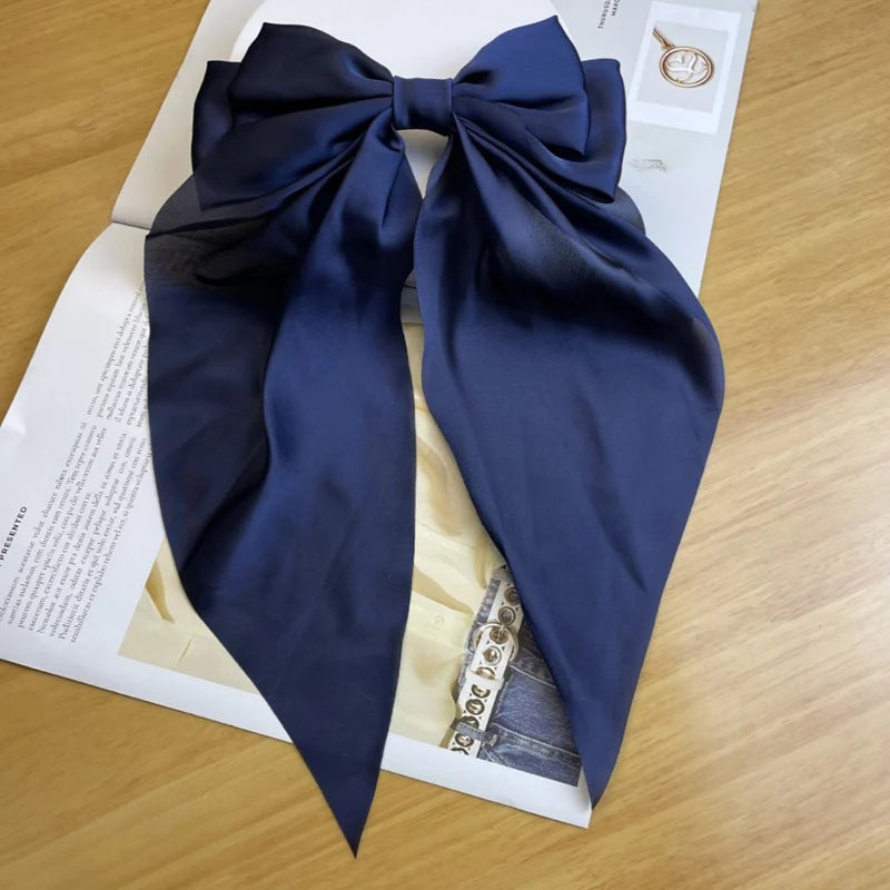 Elegant Satin Bow Ribbon Hair Clip – Solid Spring Clip Hairpin for Women & Girls