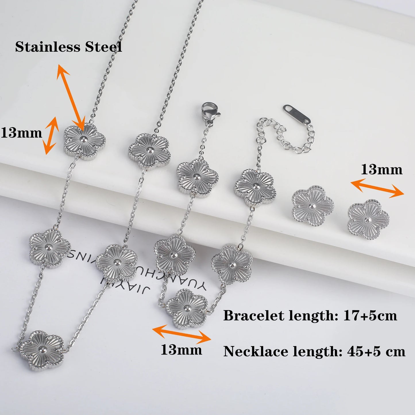 Stainless Steel Clover Flower Jewelry Set 18K Gold