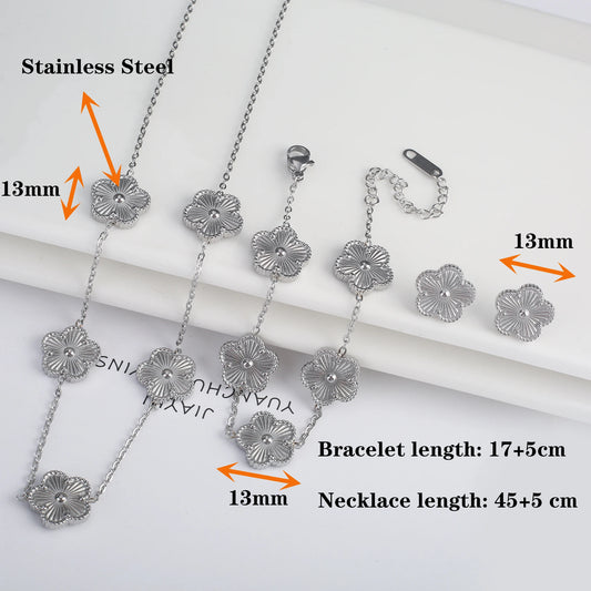 Stainless Steel Clover Flower Jewelry Set 18K Gold