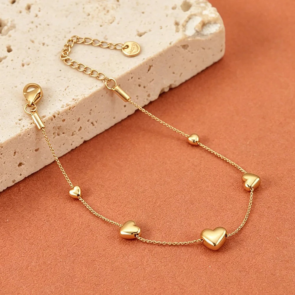 Gold-Plated Heart Charm Bracelet – Stainless Steel