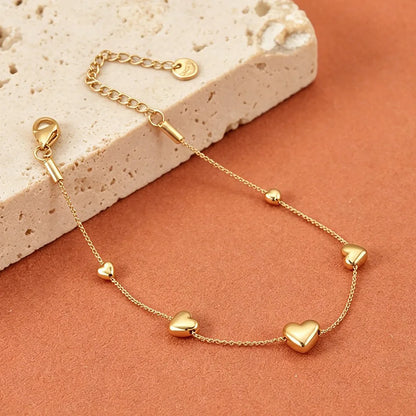 Gold-Plated Heart Charm Bracelet – Stainless Steel