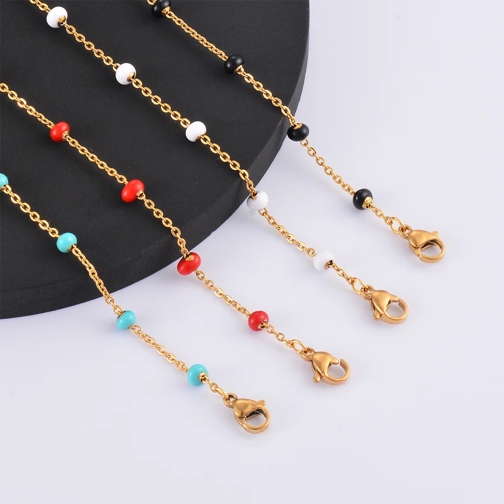 Gold Plated Coloured Enamel Stainless Steel Chain Bracelet