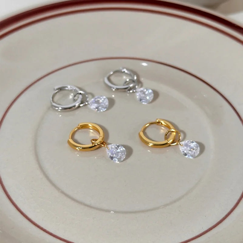 Waterproof 14K Gold Plated Zircon Drop Earrings