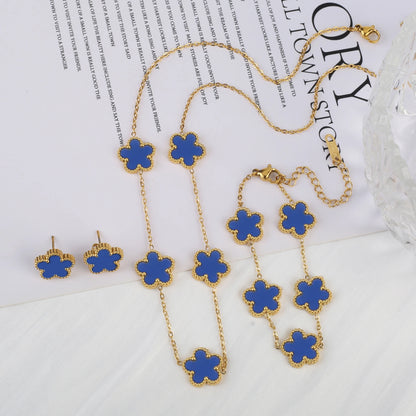Stainless Steel Clover Flower Jewelry Set 18K Gold