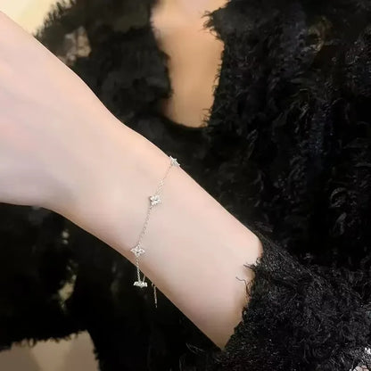Crystal Four Leaf Flower Bracelet for Women Classic Trendy Gold Color Stainless Steel Zircon Bangle Jewelry Gift by edenista