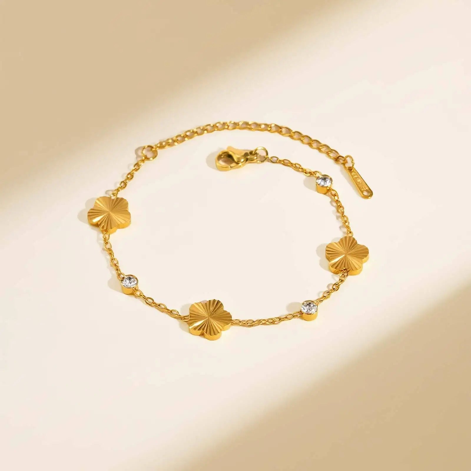 Hollow Five-Petal Flower Zircon Bracelet for Women – Gold