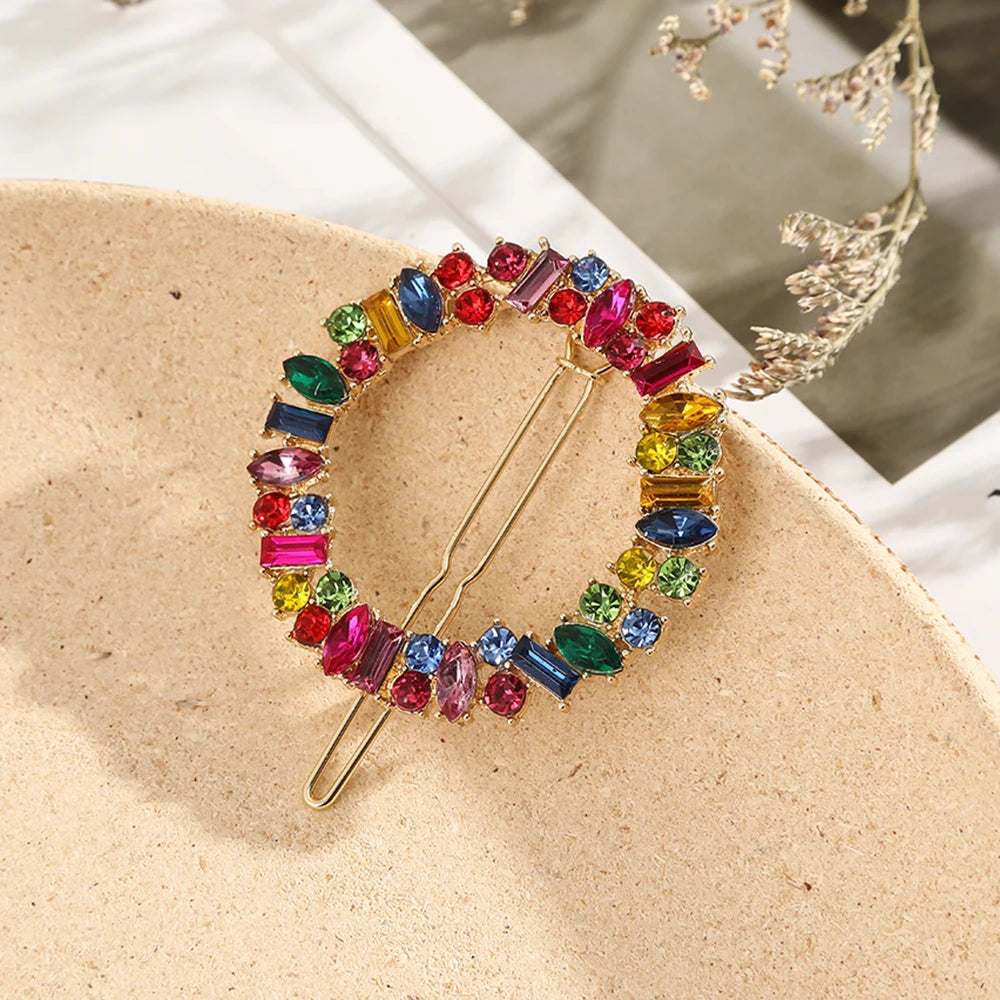 Elegant Round Crystal Metal Hair Clip Barrette – Sweet Gold Hairpin for Women & Girls