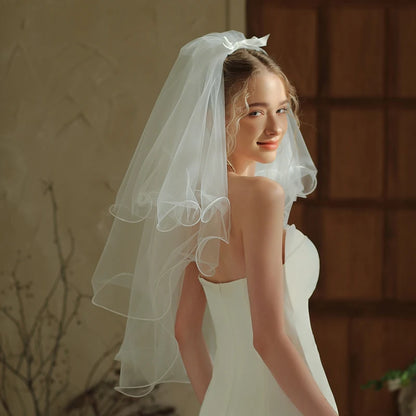 Three-Layer Curled Short Bridal Veil 85x150cm