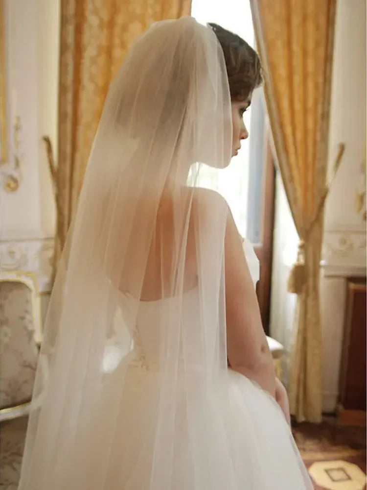 Cut Edge Cathedral Wedding Veil with Comb 3M