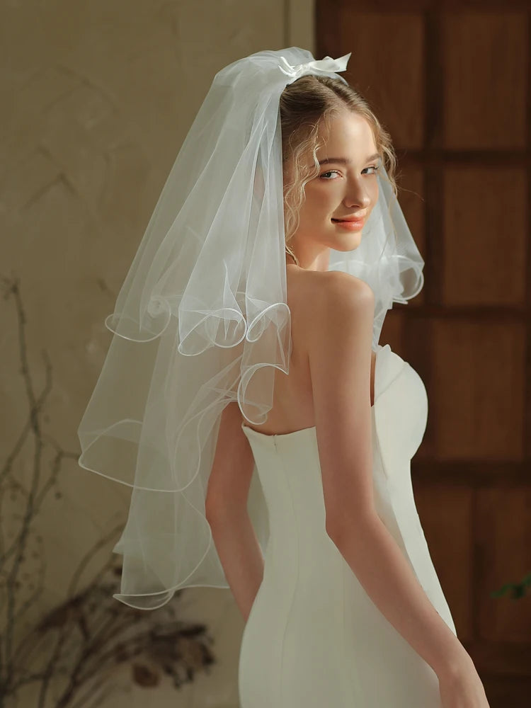 Three-Layer Curled Short Bridal Veil 85x150cm