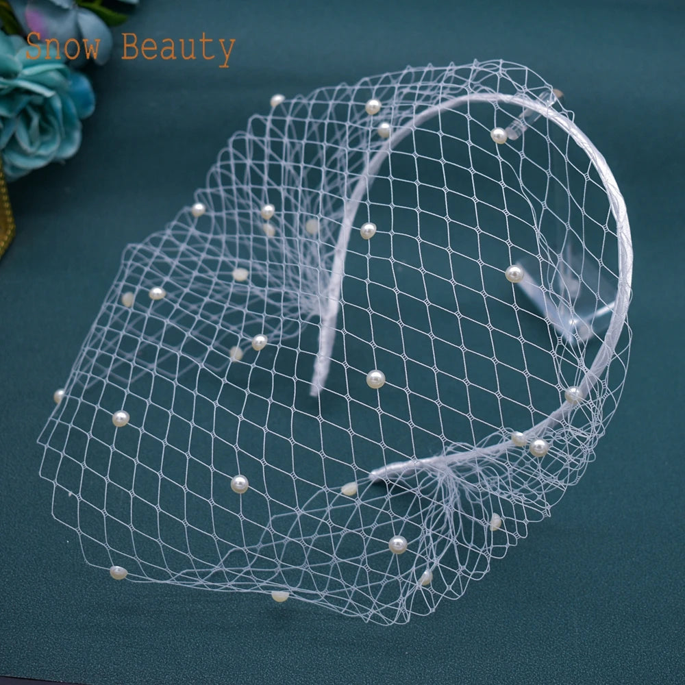 Pearl Beads Bridal Birdcage Veil