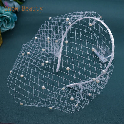 Pearl Beads Bridal Birdcage Veil