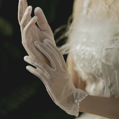 Mesh Lace Bridal Gloves Short Wrist Length