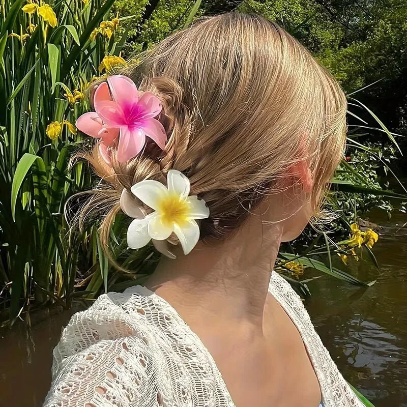 2-Piece Bohemian Flower Hair Claw Clip Set – Egg Flower Barrette for Women & Girls
