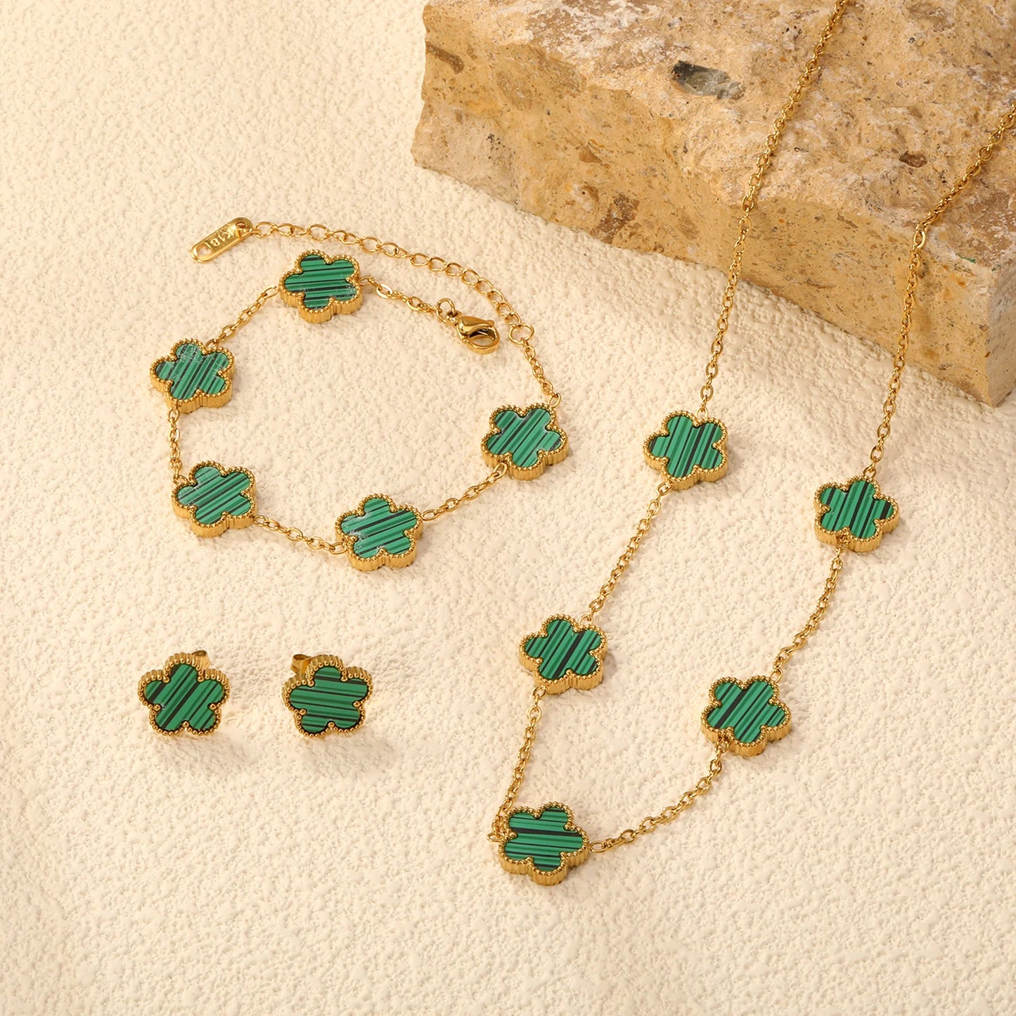 Stainless Steel Flower Clover Jewelry Set