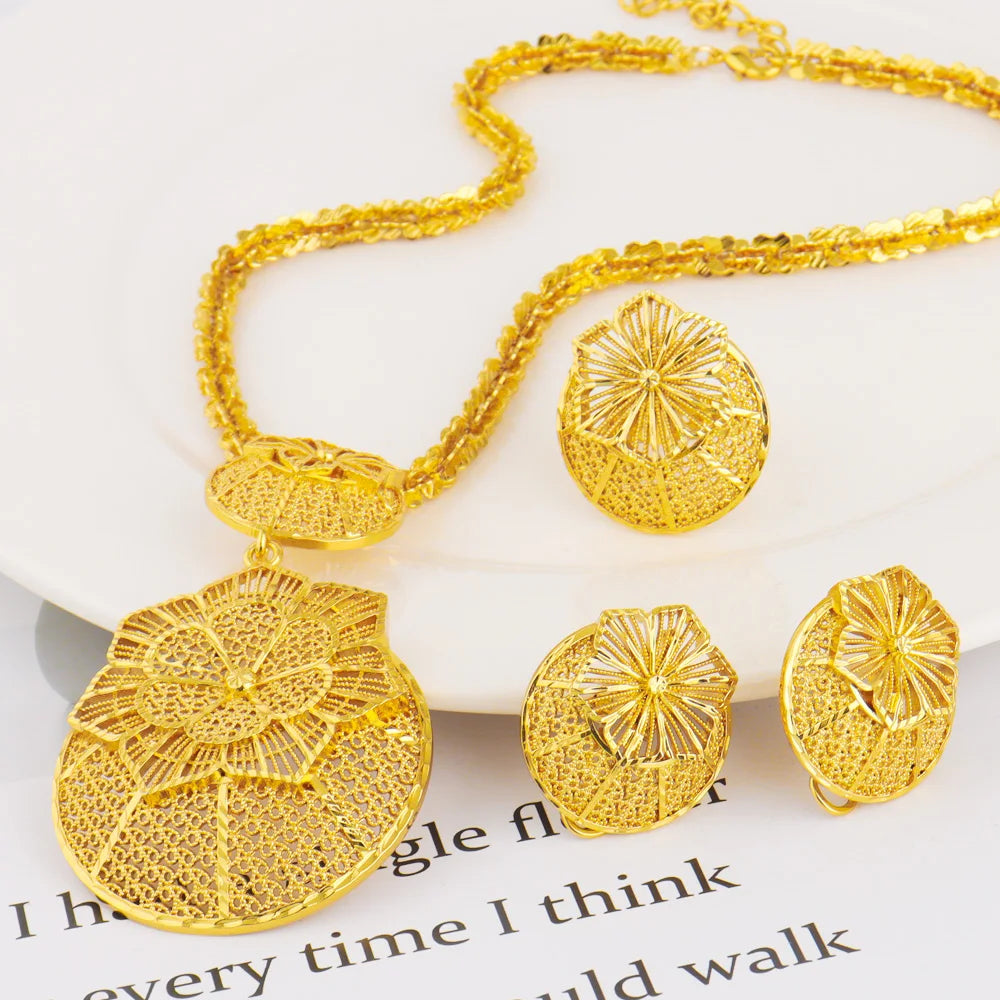 Nigerian Jewelry Set Wedding Jewelry For Women Dubai Gold Color Warped by edenista