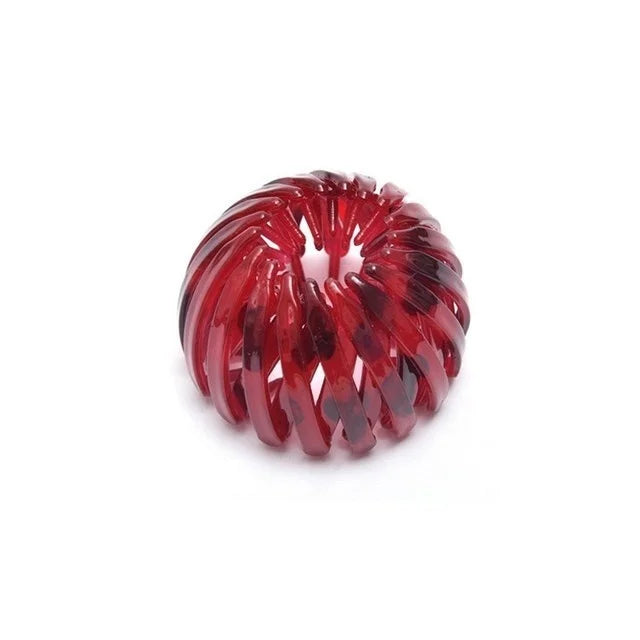 Bun hair clip red translucent expanding bird-nest style accessory