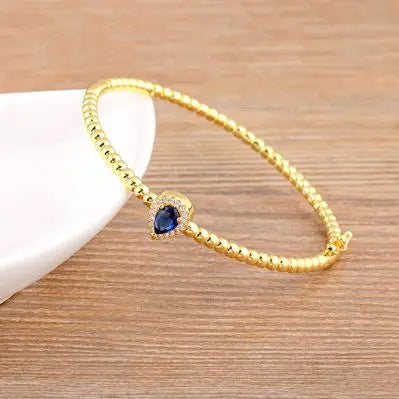 Romantic Heart Bangle Cuff For Women Gold Plated Crystal Zircon Bracelets by edenista