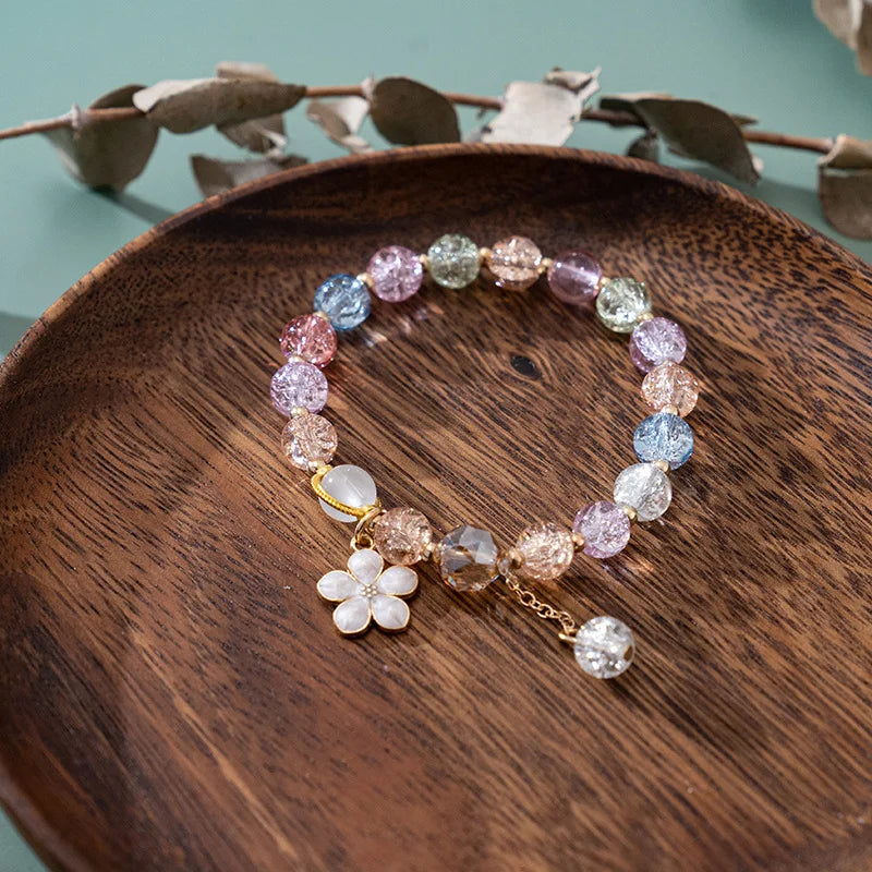 Lucky Crystal Floral Beaded Elastic Bracelet for Women