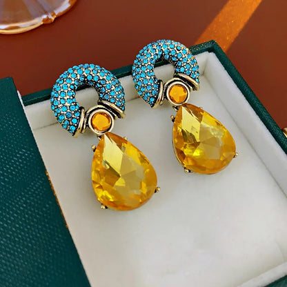Rhinestone Circle Water Drop Dangle Earrings for Women – Vintage