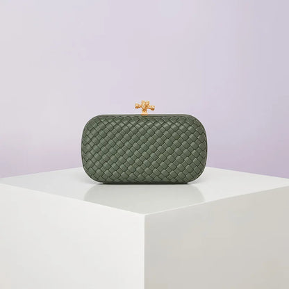 Edenista woven PU crossbody bag in green with gold-tone clasp