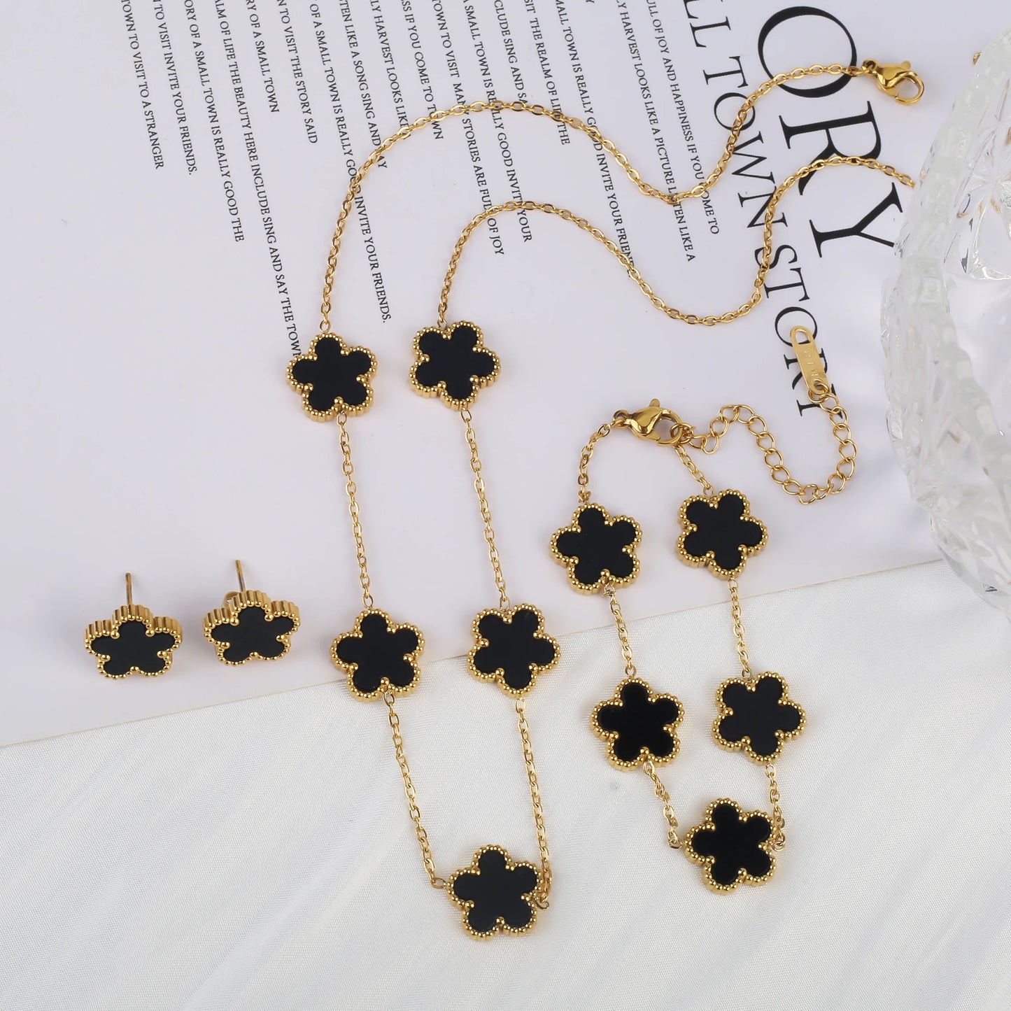 Stainless Steel Clover Flower Jewelry Set 18K Gold