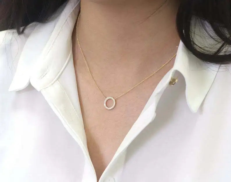 Fashion Trend Elegant Jewelry Simple Crystal Circle Pendant Necklace Golden Color Unique Women Necklace by edenista