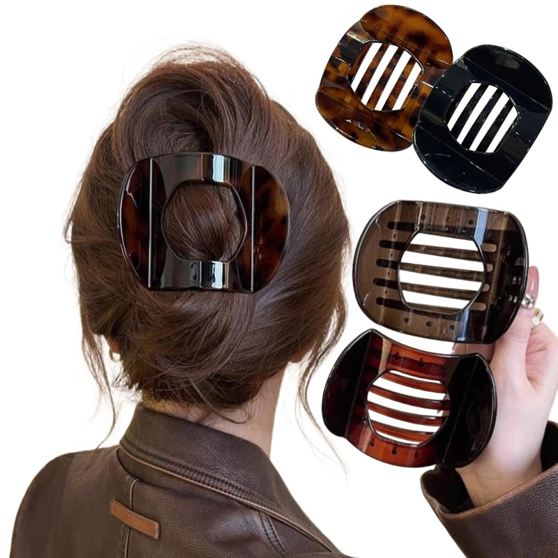 Edenista flat crab hair clip set of four in tortoiseshell, black, brown and red tones