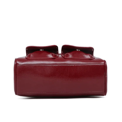 Edenista women's burgundy leather bowling bag with dual top handles
