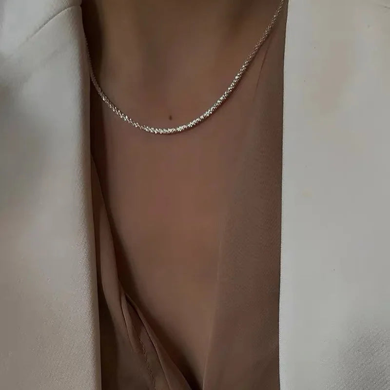 Shiny Sparkling Necklace Bracelet Set For Women Girls Minimalist Silver Plated by edenista